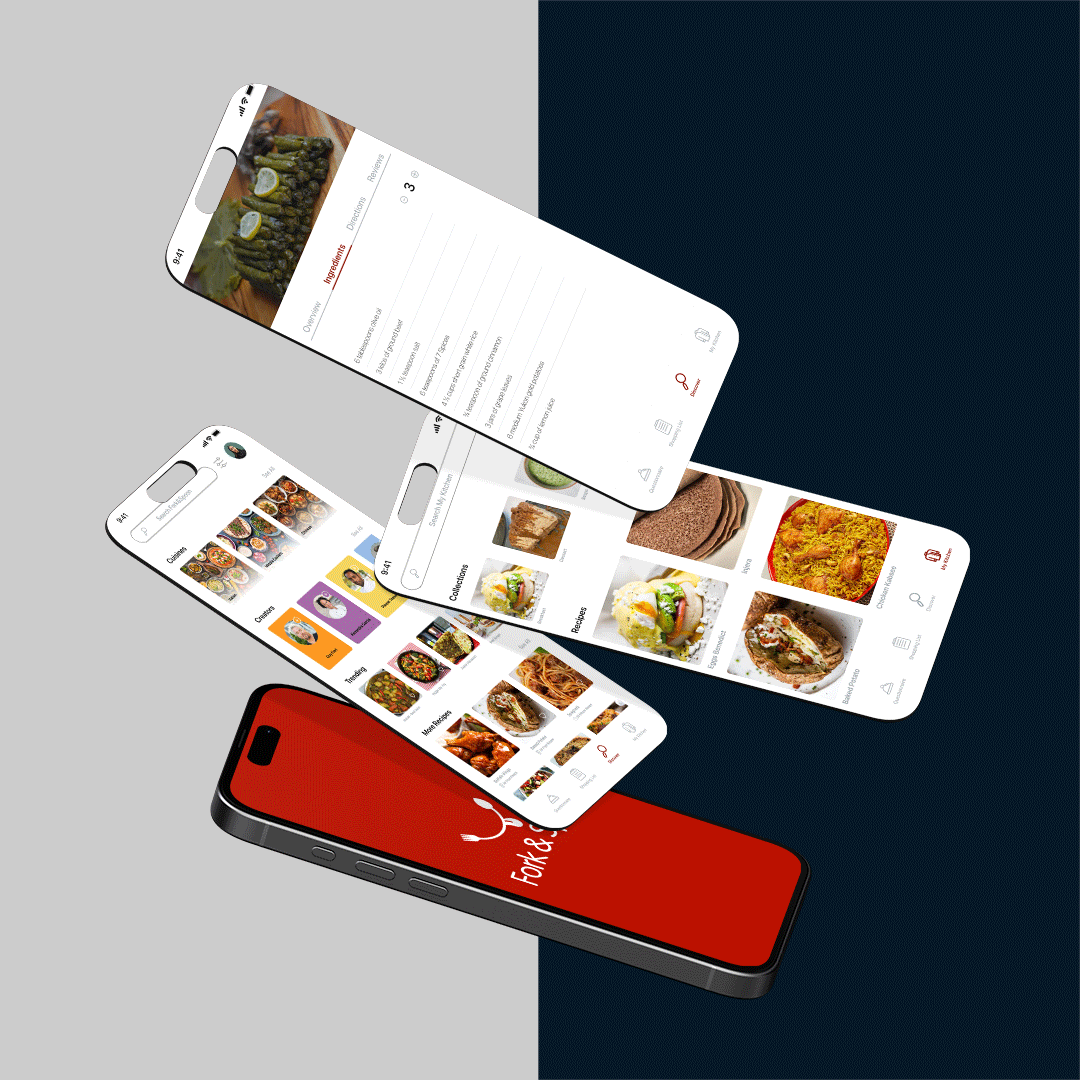 Mobile screens from the Fork & Spoon app