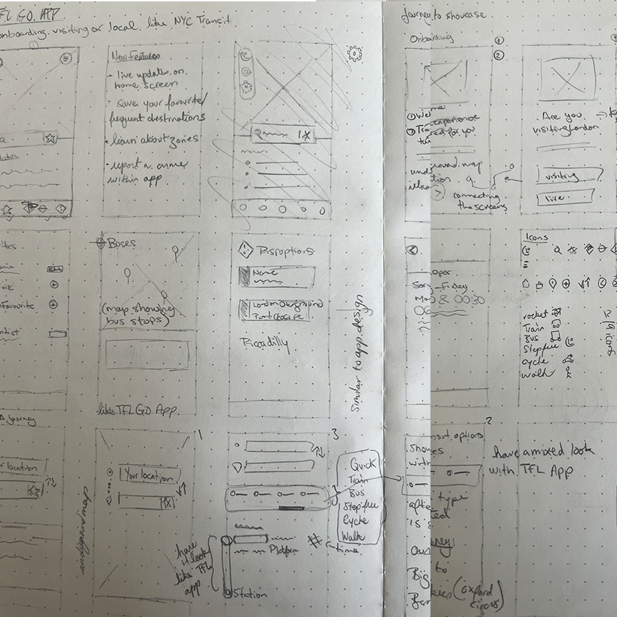 TFL Go's mobile screen wireframes