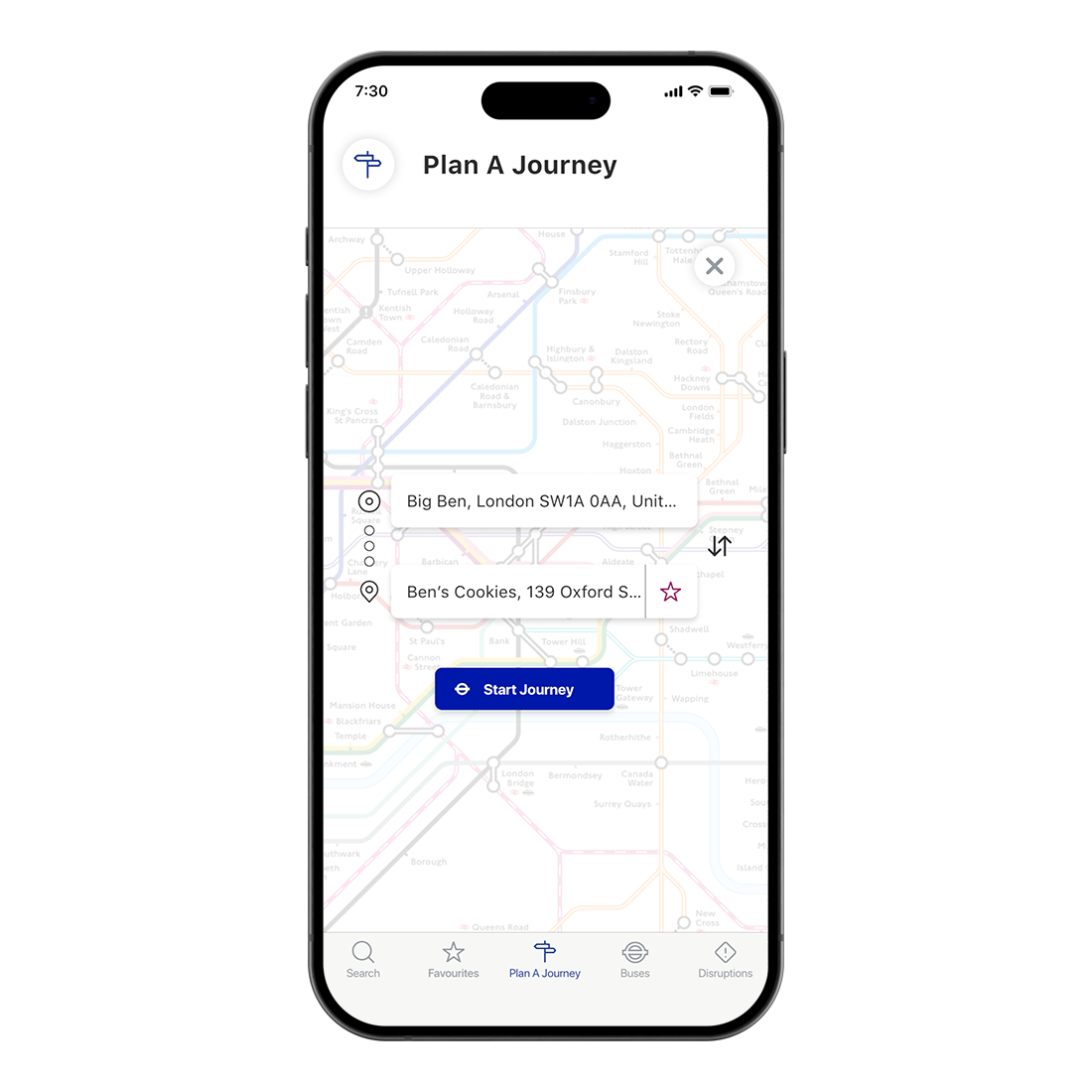 TFL Go home screen on iPhone